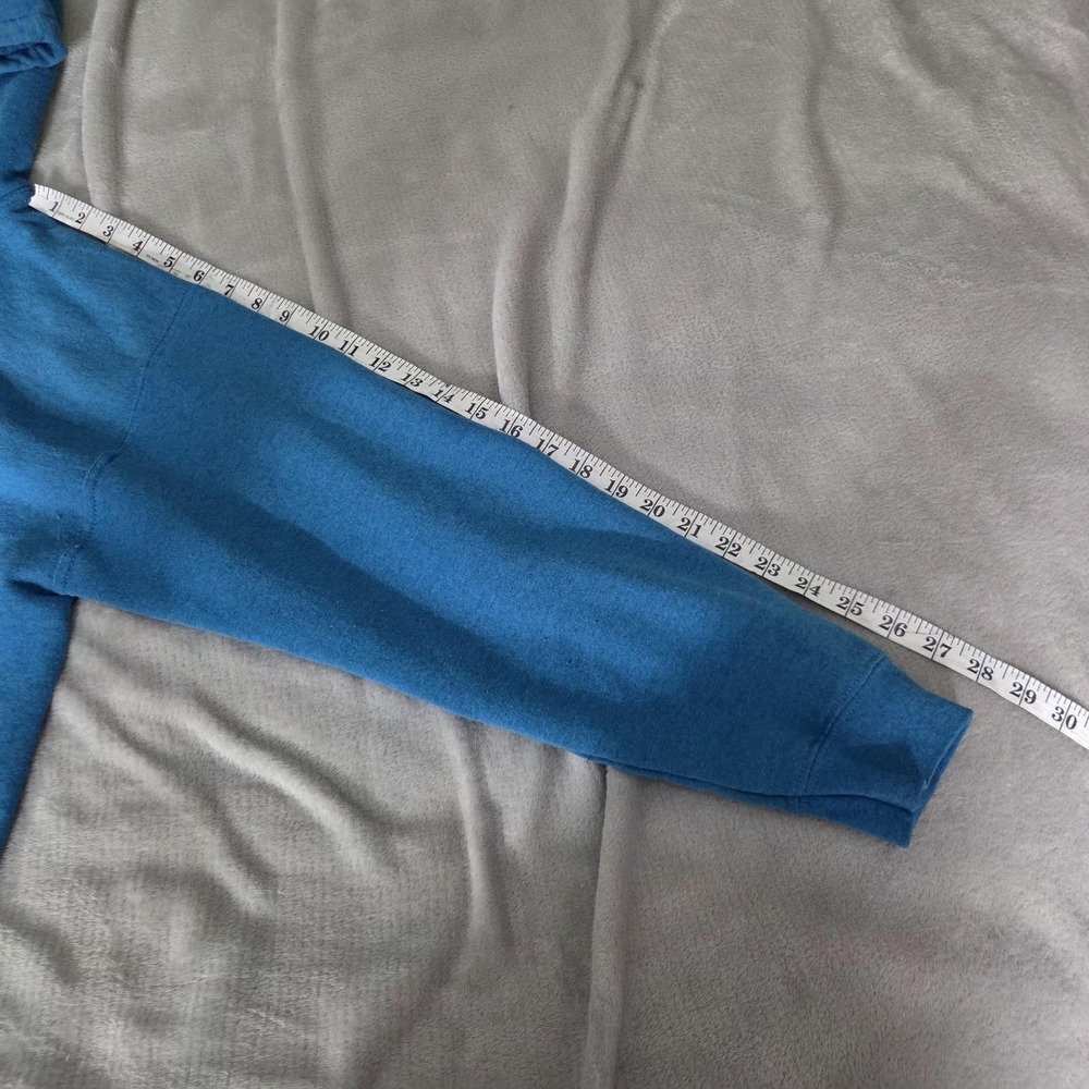 Gildan Hoodie Mens Medium Blue Camp Seely Graphic Fleece Pullover Sweatshirt - Picture 11 of 14